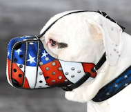 Handbeschilderd leder hond muilkorf "Amerikaanse trots"
