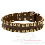 Super leather collar with square plates, studded dog collar 