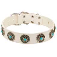 Leather Collar White with Turquoise