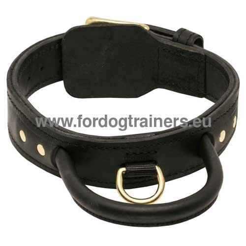 Extra strong leather collar with handle for Husky
