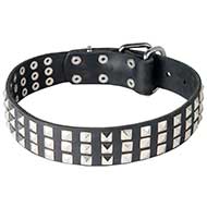 Dog Leather Collar with Chromed Pyramids