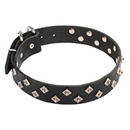 Leather Dog Collar with Nickeled Pyramids