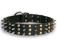 Rottweiler leather dog collar with spikes and studs S59