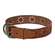 Leather Dog Collar with Flowers and Studs ⚪