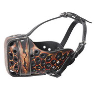 Leather Dog Muzzle with Volcano Painting