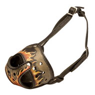 Painted Leather Dog Muzzle ''Flame''