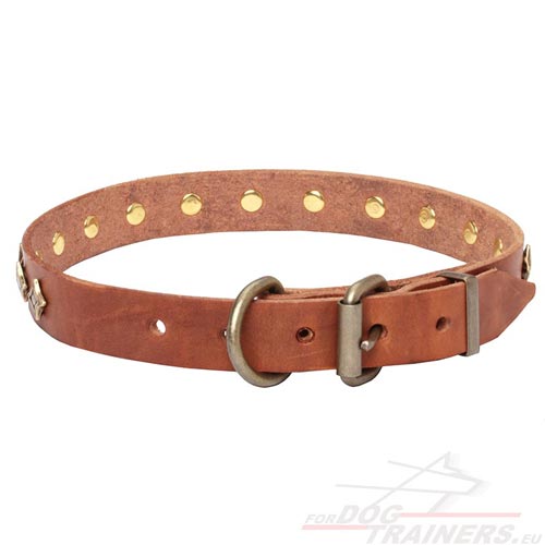 Soft Leather Dog Collar Ornamented with Stars