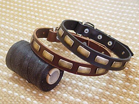 Leather dog collar with plates
