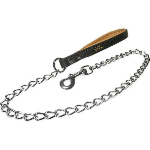 Chain leash of  steel with leather handle
