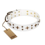 White Leather Collar Star-Studded