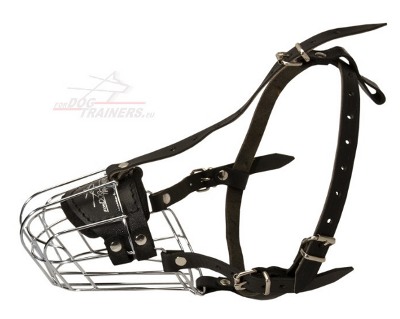 Dog Wire Muzzle with Leather Straps
