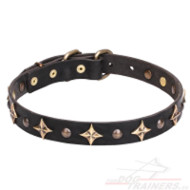 Trendy Leather Collar for Dog with "Outer Space" Deco