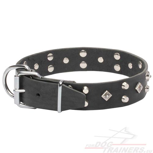 Resistant Black Leather Dog Collar