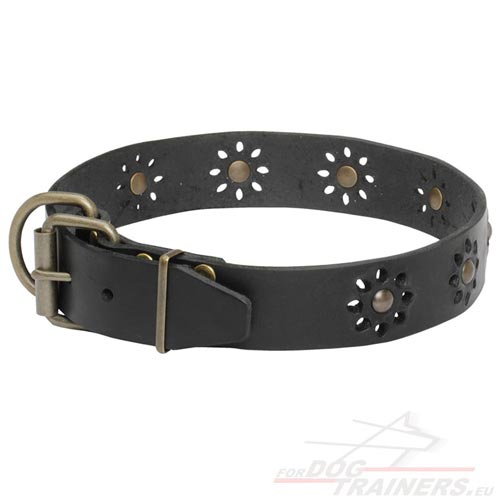Sturdy Leather Dog Collar Black