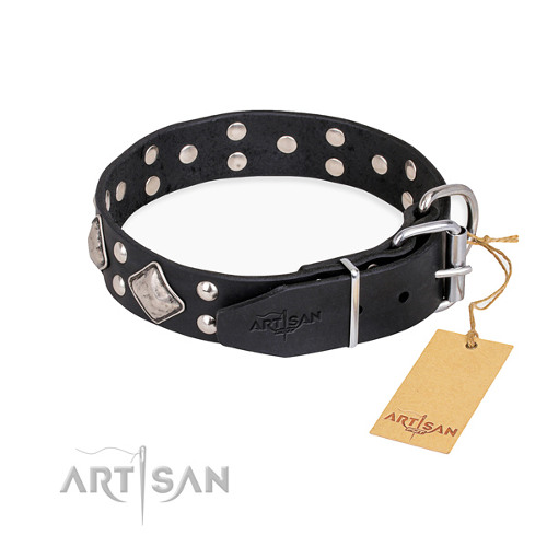 Black Leather Collars for Dogs with Decorations