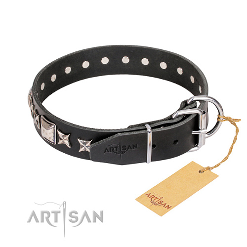 Zwart leer hondenhalsband met studs