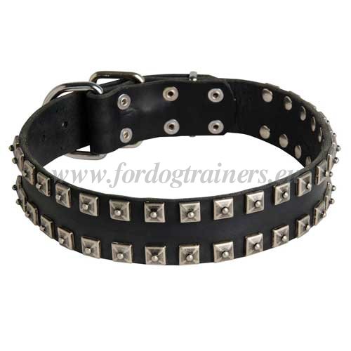 Leather Collar with Pyramid Studs