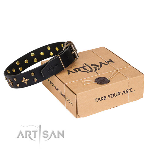 Adjustable Leather Dog Collar Black