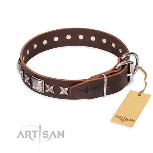 Good Quality Dog Collar Brown Studded