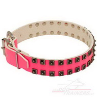 Collier décoré pour chien fait de cuir rose Collier chien en cuir
rose