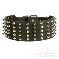 Hunde Halsband Leder Extra Breit, Lederhalsband mit Nieten 