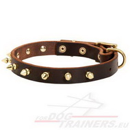 Collier clout pour chien Cuir Marron & Clous Laiton [C111#1057 Collare in pelle naturale con borchie a punta per cane]