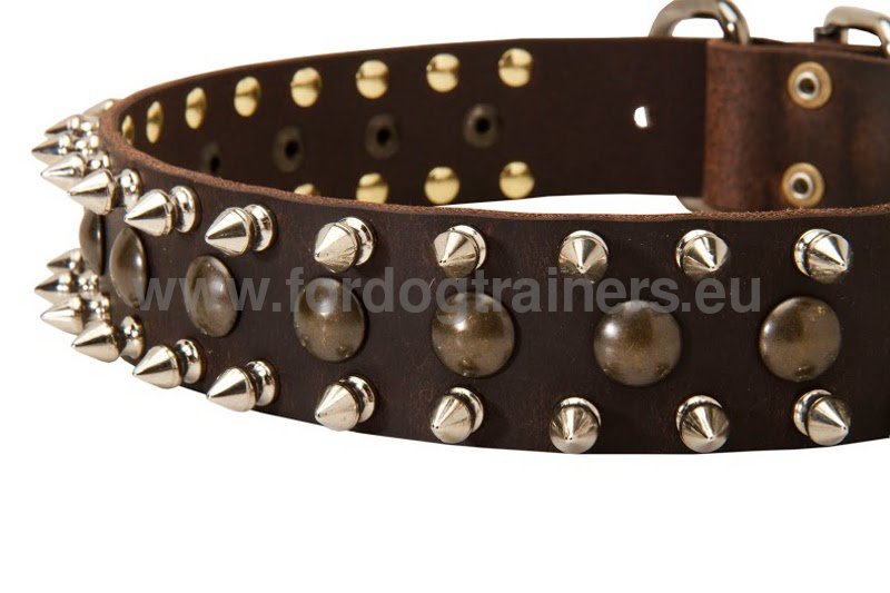 Large Breed 4 Rows Spiked Studed Leather Dog Collar Big Pitbull Mastiff Terrier 