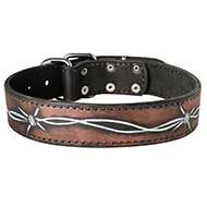 Leather Dog Collar with Design of Barbed Wire