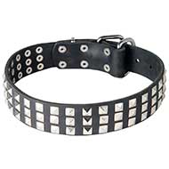 Dog Leather Collar with Chromed Pyramids [S45##1057 Collare con decorazioni per cane]