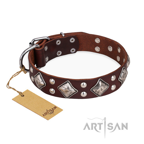 Collier cuir chien clout