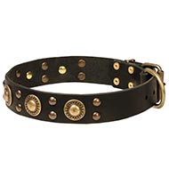 Majestic Leather Collar with Embossed Rings ☀ [C10##1057 Collare con borchie di ottone per cane]