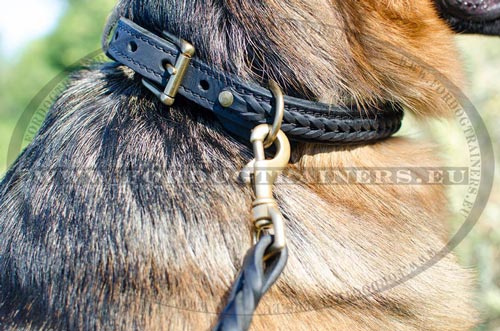 Hand made braided leather collar - metal fittings