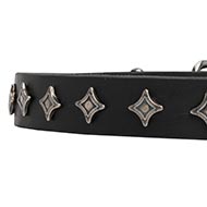 Leather Dog Collar with Silver-like Decoration