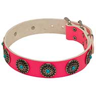 Pink Dog Collar with Turquoise Motives