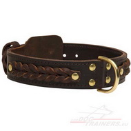 [C55##1057 Collare in pelle con intrecciamento per cane]