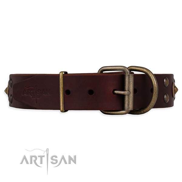 Leather Dog Collar Wide with Hardware