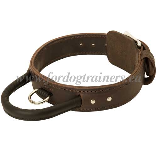 Police Dog Collar with Handle Brown