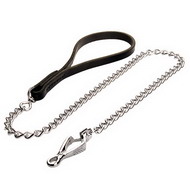 Luxe HS Ketting Honden Leiband met
Lederen Handvat