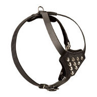 Decorated High-quality Leather Harness for Small Dogs◪ [H24##1057 Pettorina in cuoio con borchie a piramide per piccoli cani]