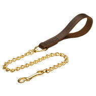 Brass Plated Dog Chain Leash, Exclusive Lead! [L104#1057 Guinzaglio a catena con maniglia in pelle per cane]