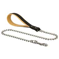 Dog Chain Leash Leather Handle