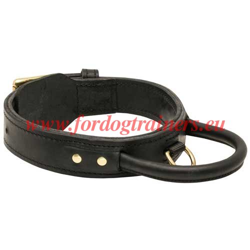 2 Ply Leather Agitation Dog Collar with Handle Black
