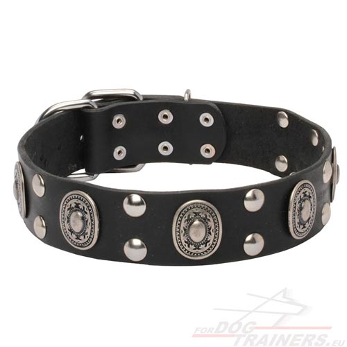 Leather Dog Collar Black for Walking and Obedience