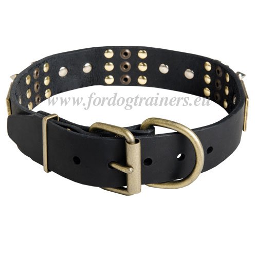 Black Leather Dog Collar with Spikes Handmade