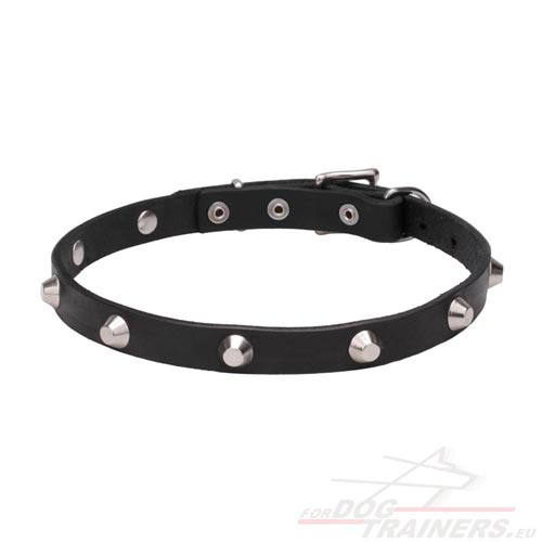 3 Rows Leather Dog Collar with Pyramids and Studs for Boxer