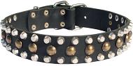 3 rijen lederen halsband met piramides en studs S56