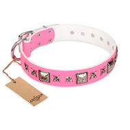 Collier rose en cuir vritable pour chienne