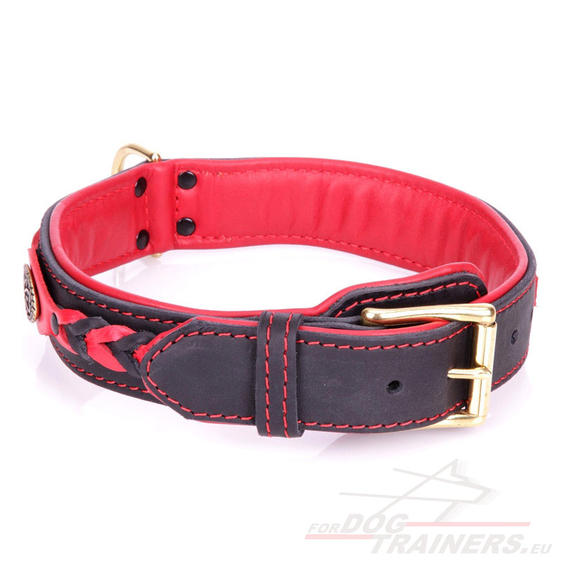 Braided Leather Collar for Dogs Black and Red 142.9