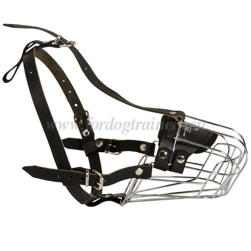 Dog Wire Muzzle with Leather Straps