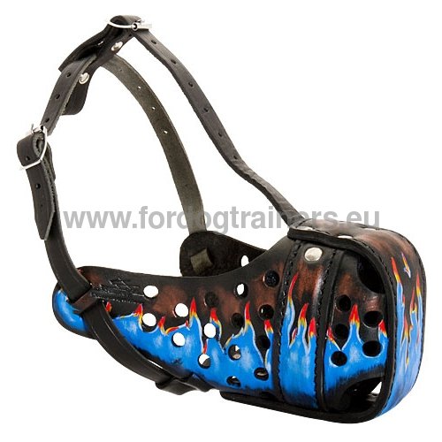 Painted universal leather dog muzzle for German Shepherd 